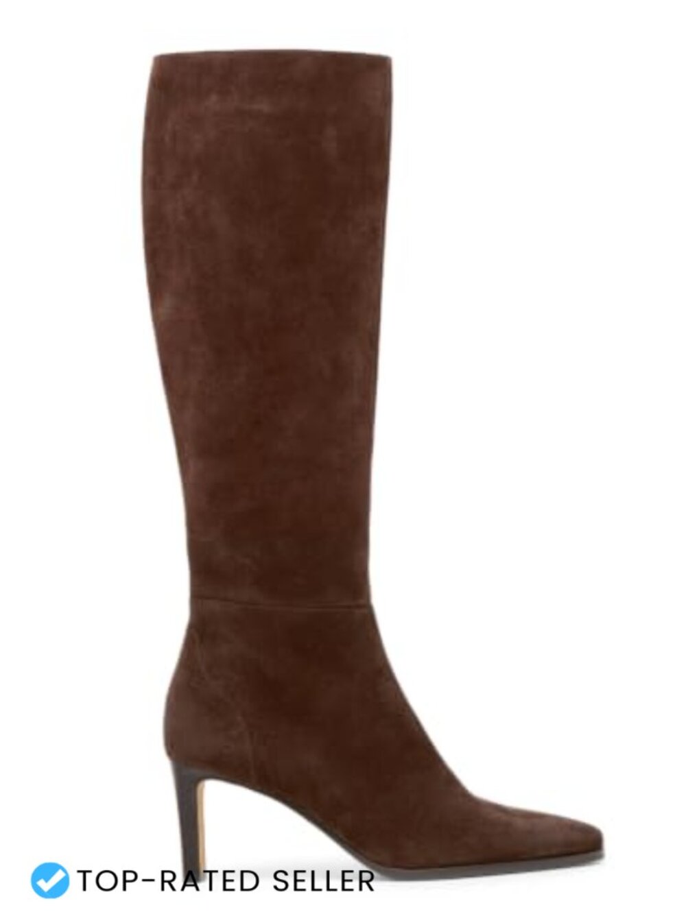 Faux Suede Knee High Boots Pointed Toe Stacked Heel Side Zip Tall